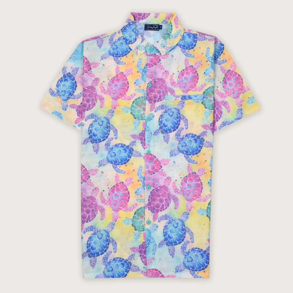 Colourful Sea Explorers: Turtle Print Hawaiian Shirt