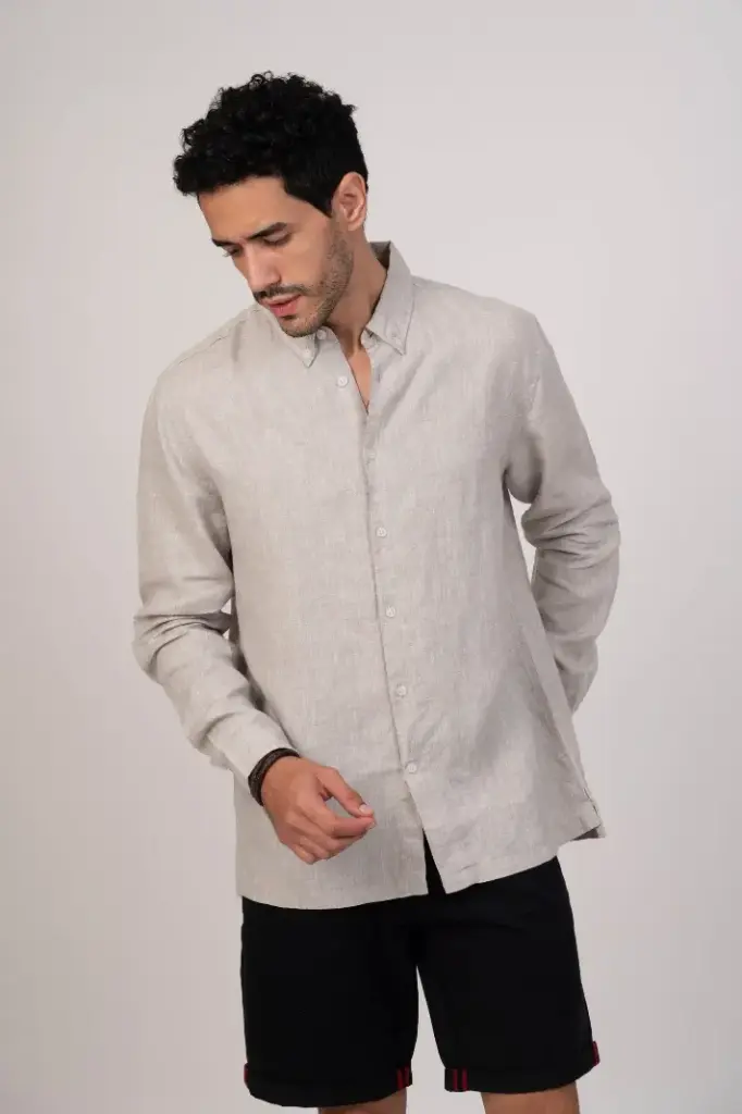 Contemporary Classic Beige Linen Shirt