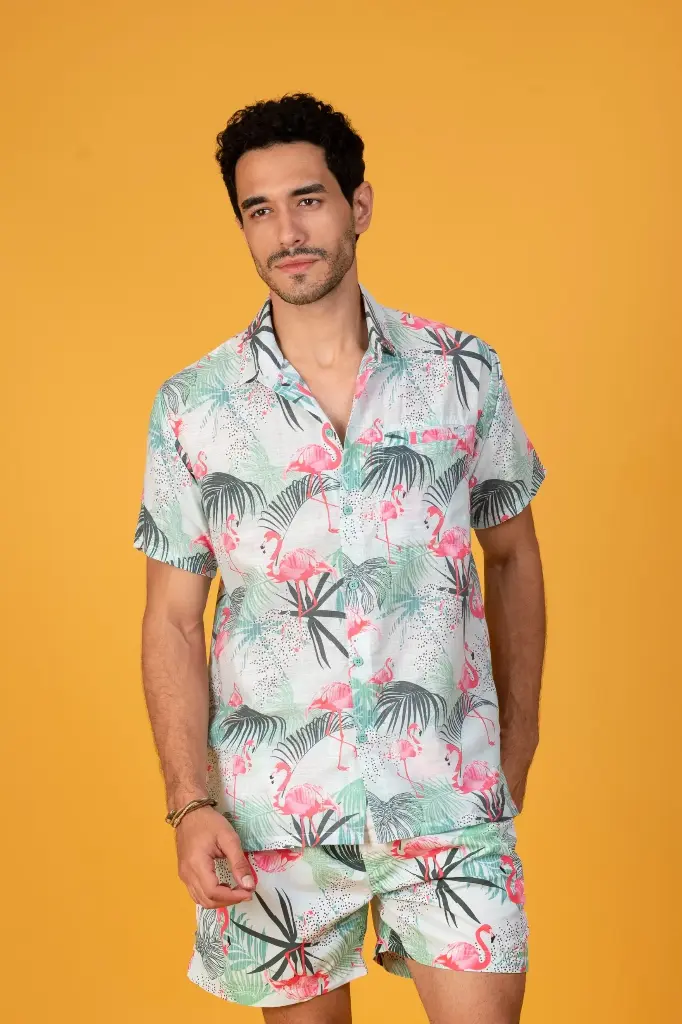 Getaway With Flamingo Pink & Green Classic Hawaiian Shirt