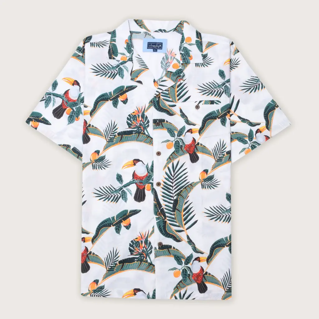 Tropical Comfort: Printed White Resort Shirt
