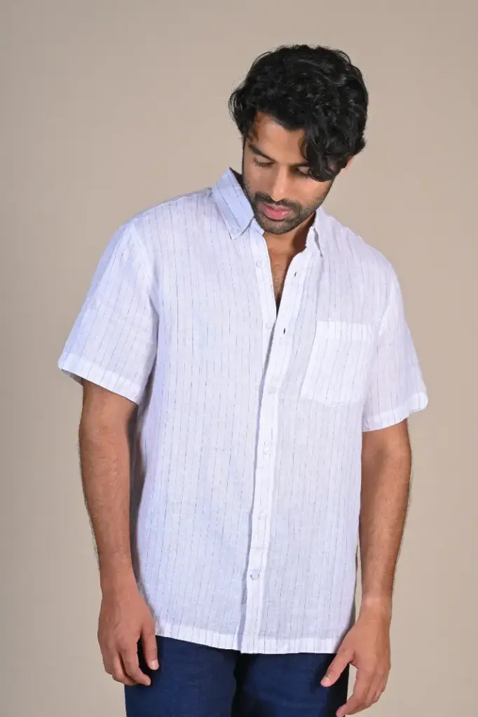 Vibing In White: Striped Linen Shirt