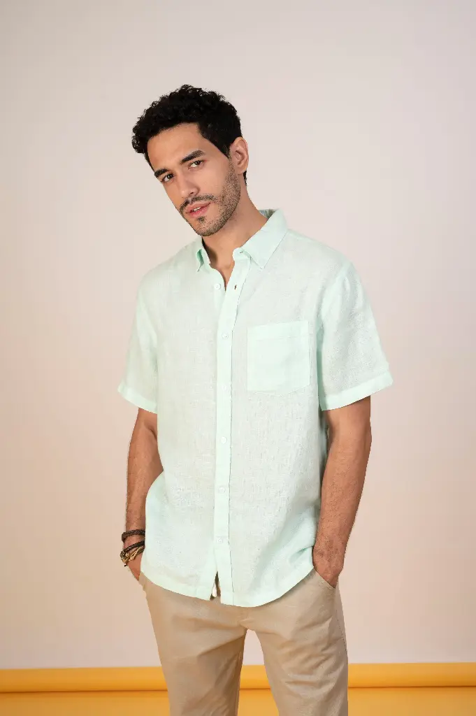 Beach Escape: Green Linen Shirt