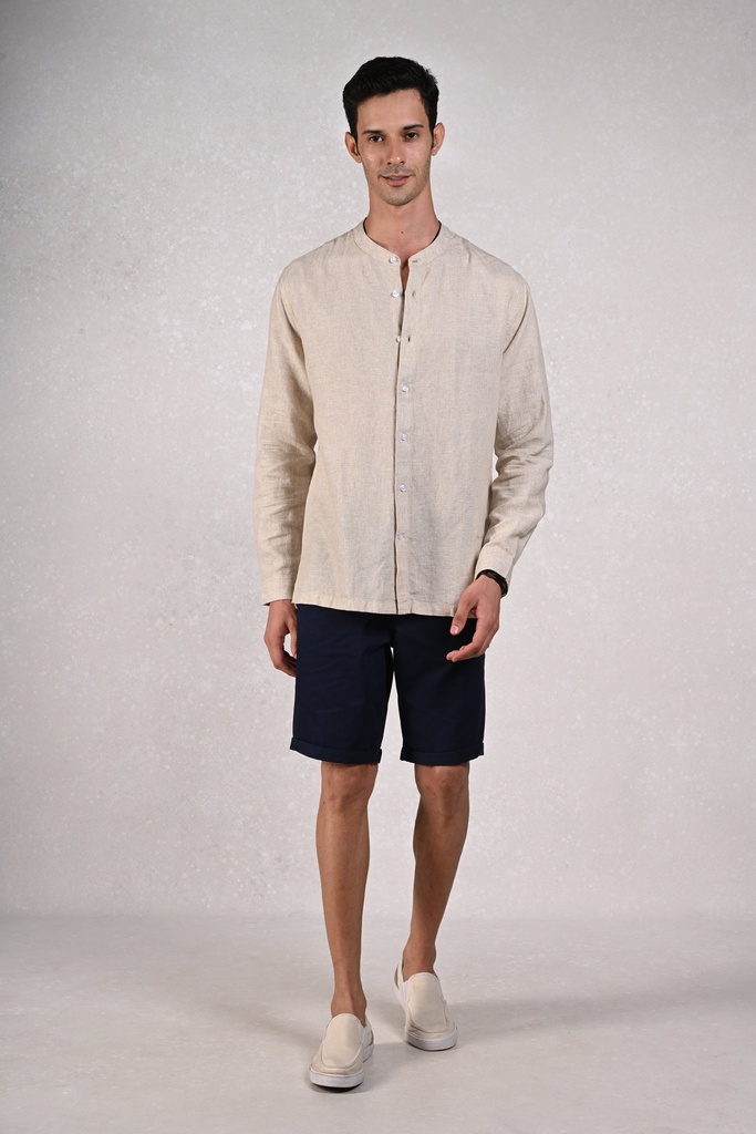 El Mandarin Classic Pure Linen Shirt- Feather Gray