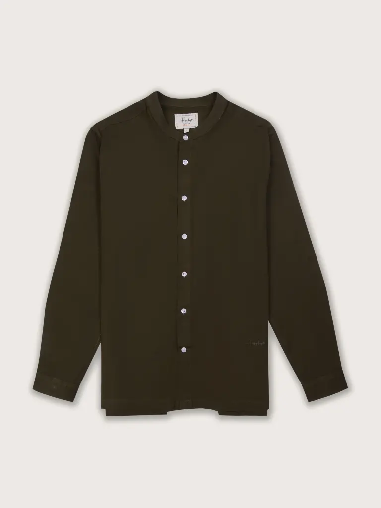 El Mandarin Classic Pure Linen Shirt- Military Olive