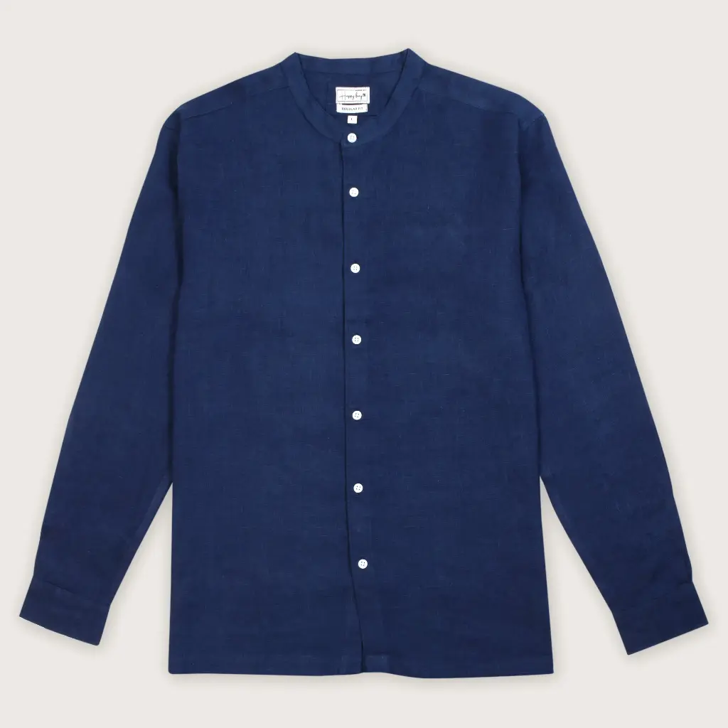 El Mandarin Classic Pure Linen Shirt- Pageant Blue