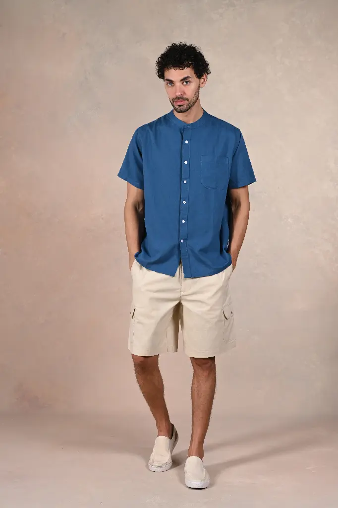 Golden Sands Linen Shirt- Blue Steel