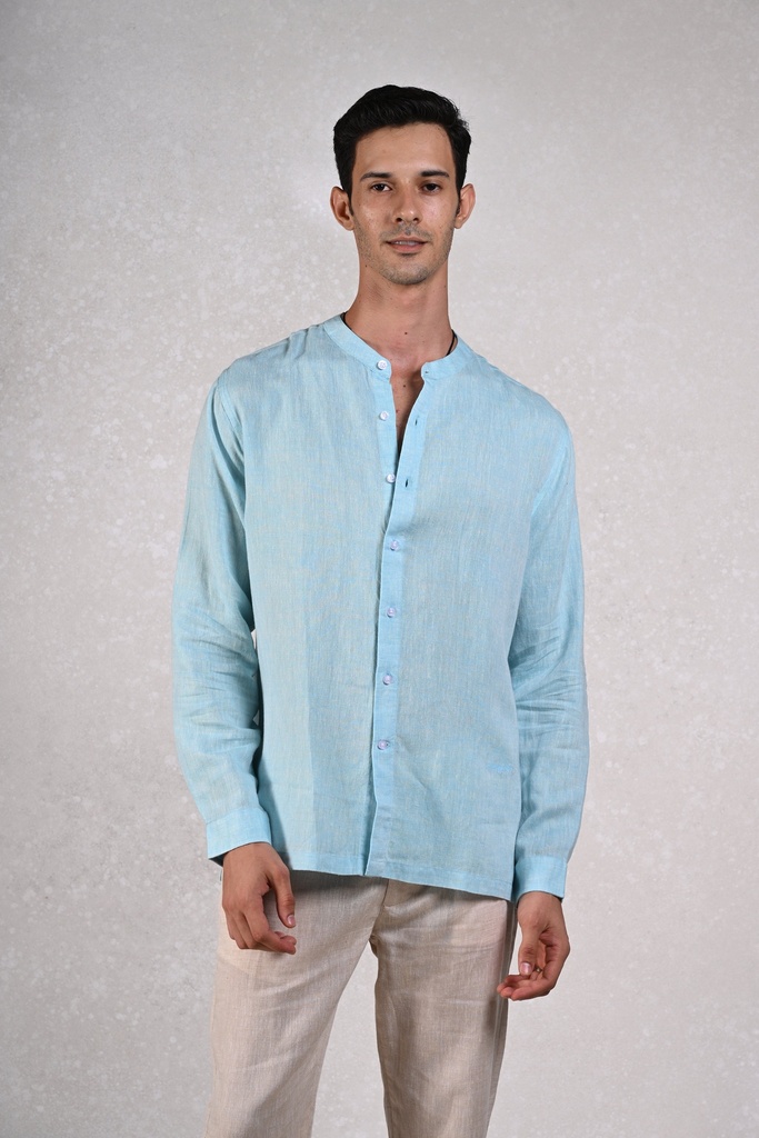 El Mandarin Classic Pure Linen Shirt- Salt Air