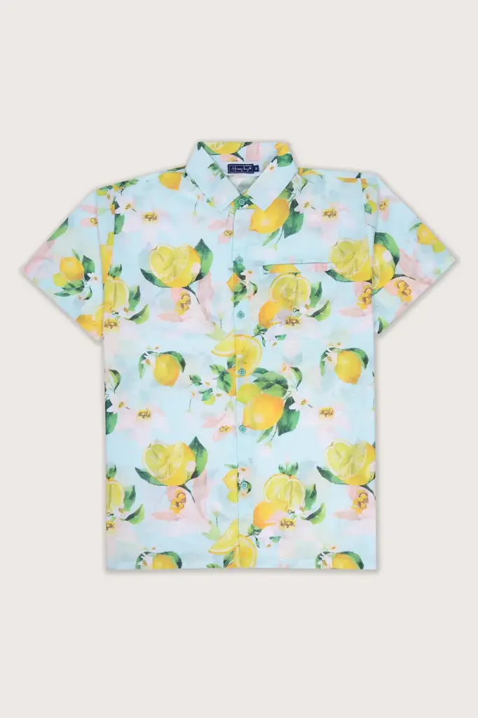 Squeeze the Day
Lemon Zest n' Floral Fest Hawaiian Shirt- Clearly Aqua