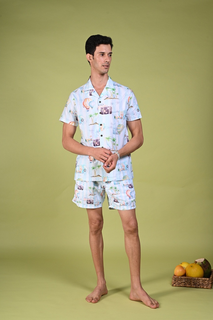 Summer Wanderlust Resort Shirt- Blue Glass