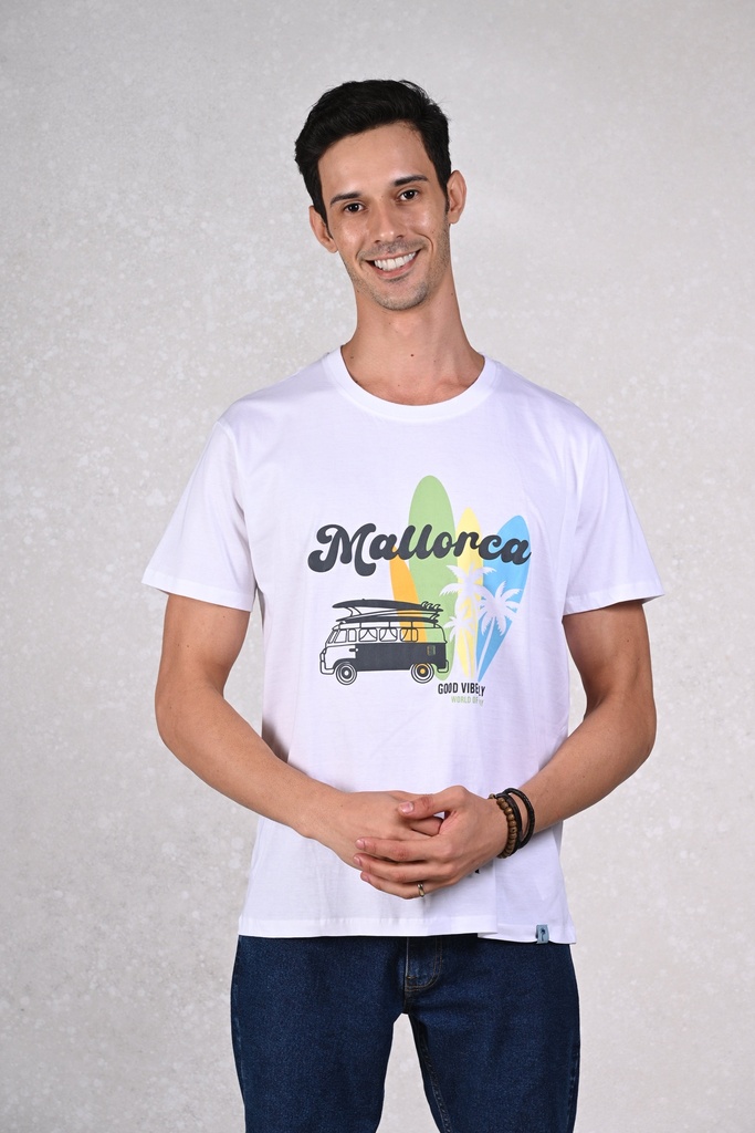 Surf the Mallorca Wave Crew T-Shirt- Bright White