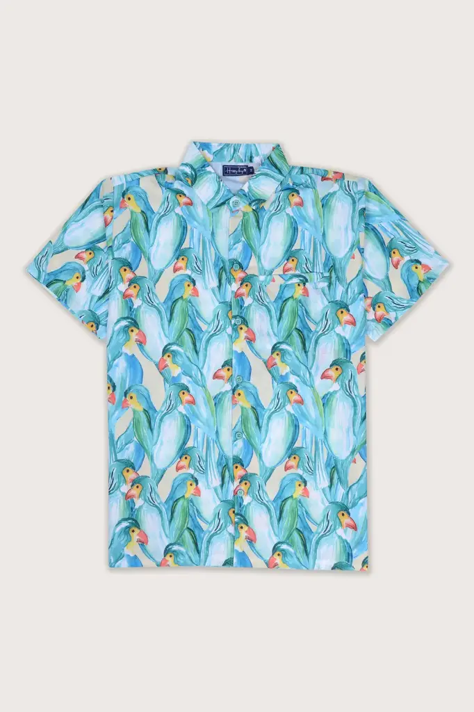 Winged Wonders Hawaiian Shirt- Sea Mist