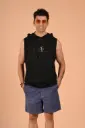 Sleeveless Statement: "OK BYE" Hoodie- Moonless Night