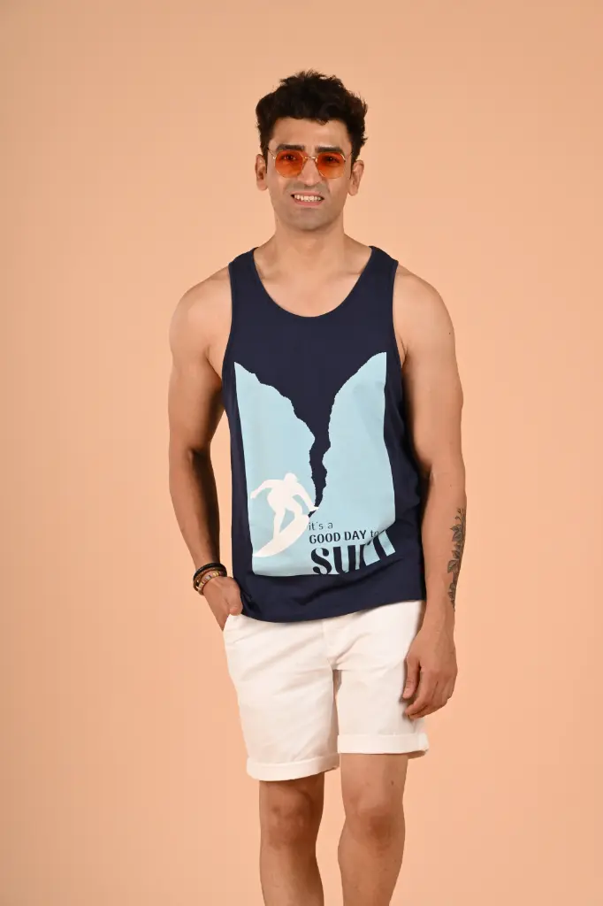 "Good Day to Surf" Tank Tshirt- Pageant Blue