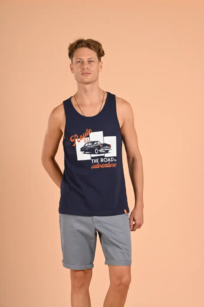 "Road to Adventure" Tank Tshirt- Pageant Blue