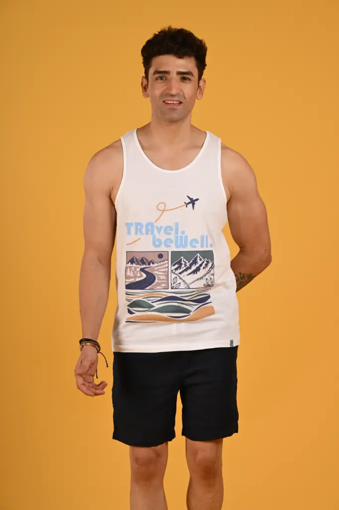 Scenic Journey Graphic Tank Tshirt- Bright White