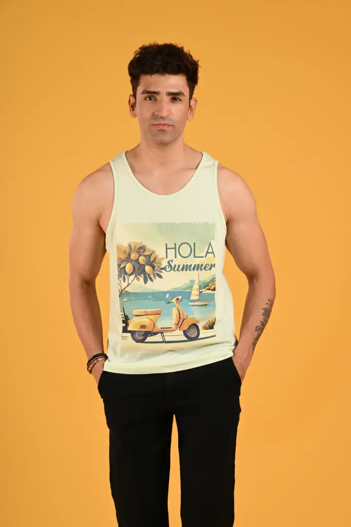 Coastal Cruiser: Vintage Scooter Graphic Tank Tshirt- Ambrosia