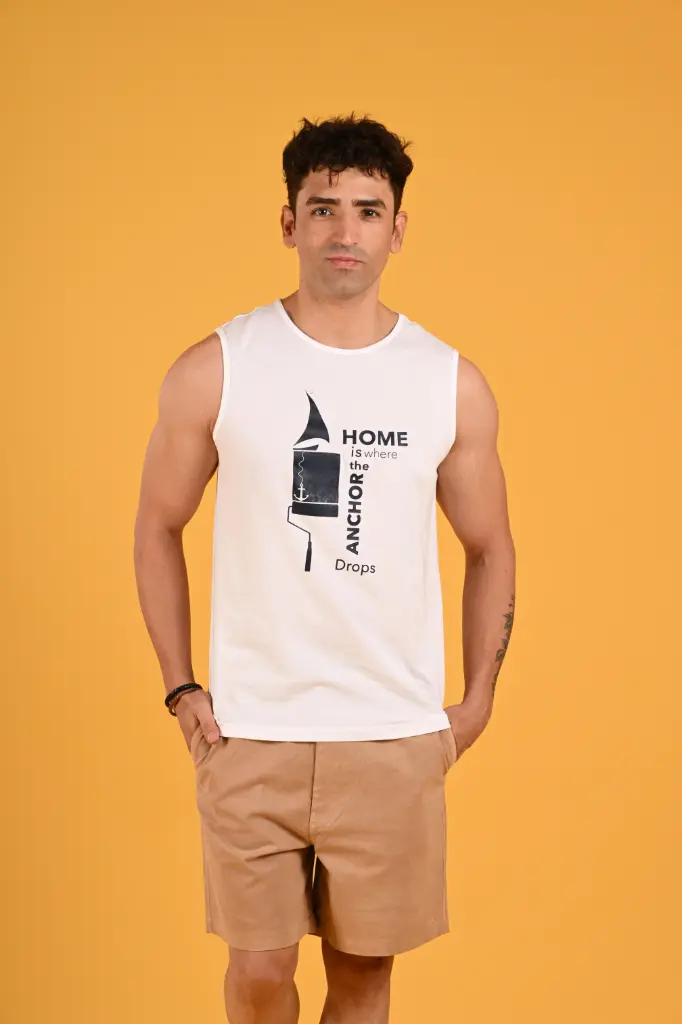 Nautical Statement Sando Tank Tshirt- Bright White
