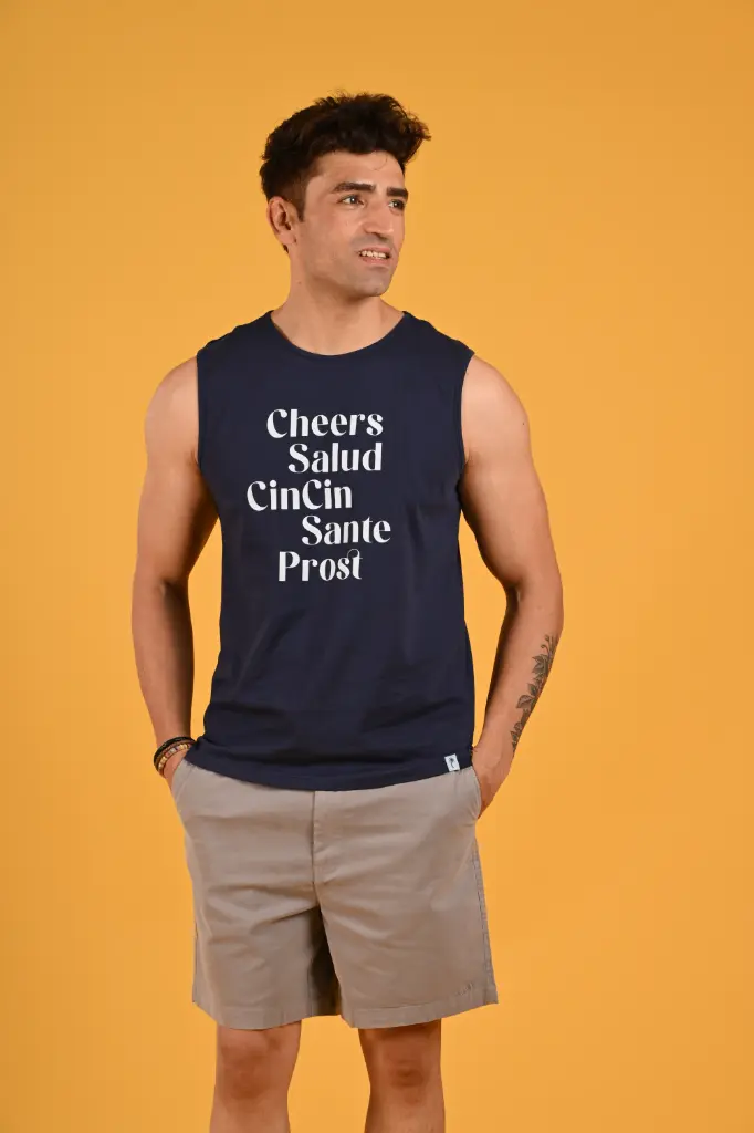 The "Cheers" Global Sando Tank Tshirt- Pageant Blue