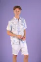 The "Weekend Wanderer" Tonal Blue Leafy Half Sleeve Shirt