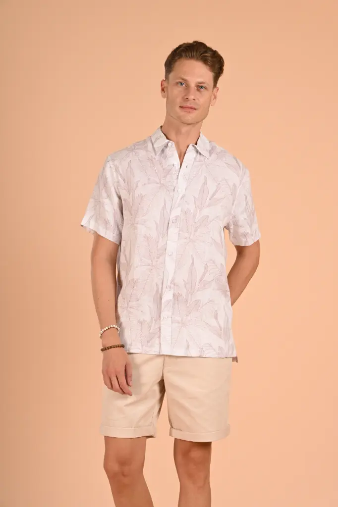 The "Quiet Luxury" Tropical  Monochrome Leaf Pattern Shirt