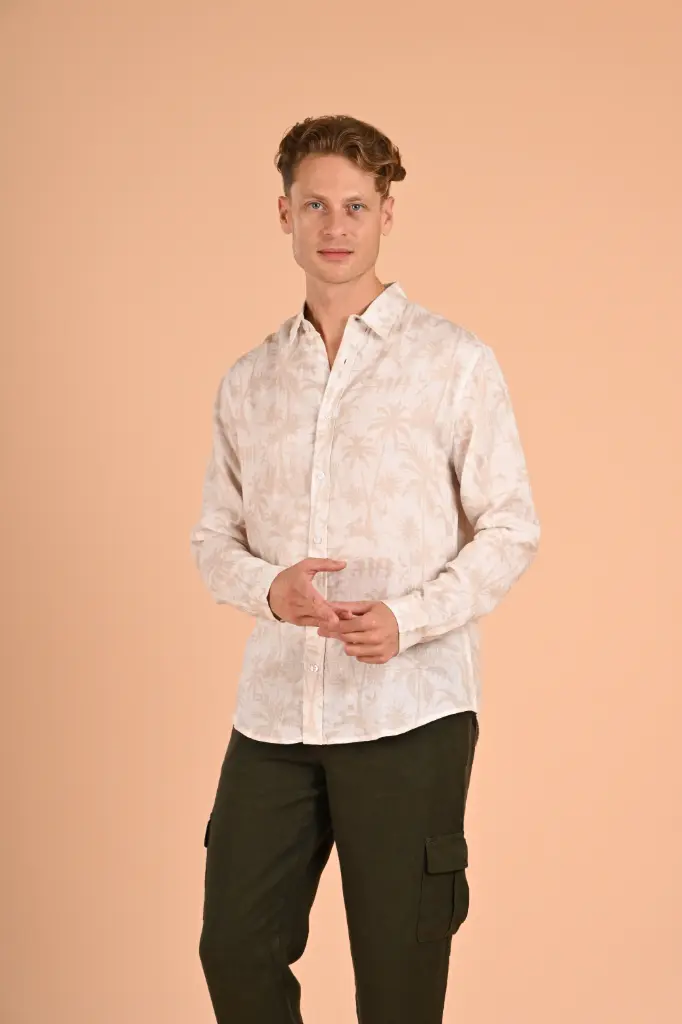 Golden Hour Palms Long-Sleeve Linen Tropical Shirt