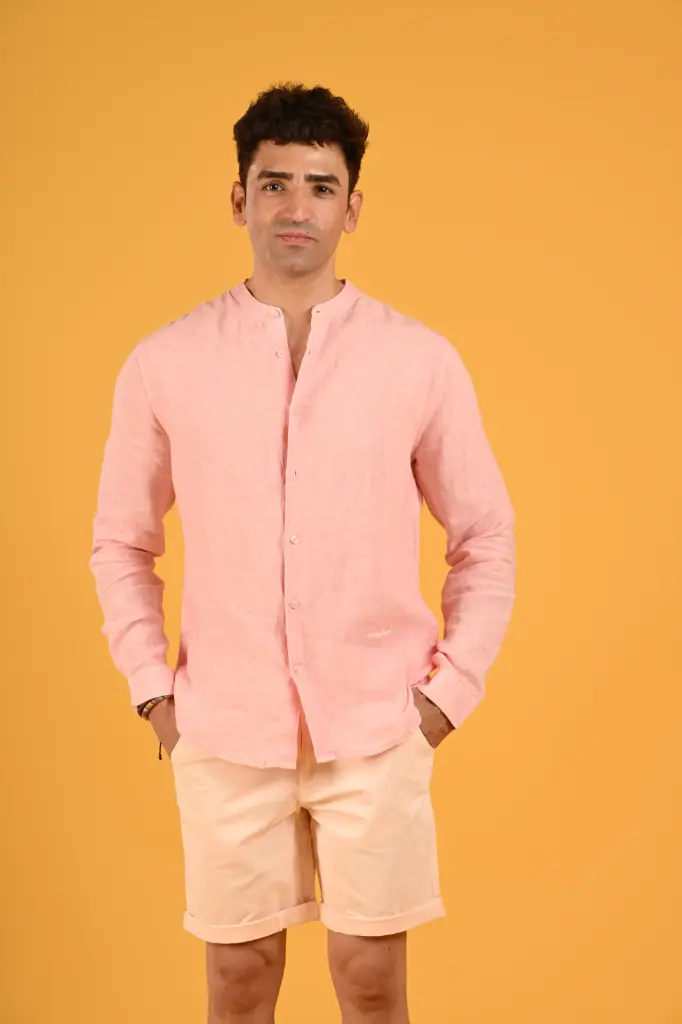 El Mandarin Classic Pure Linen Shirt-  Blushing Rose