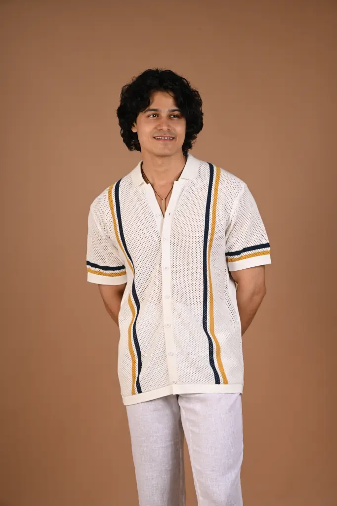 Textured Mesh Button-Down Shirt