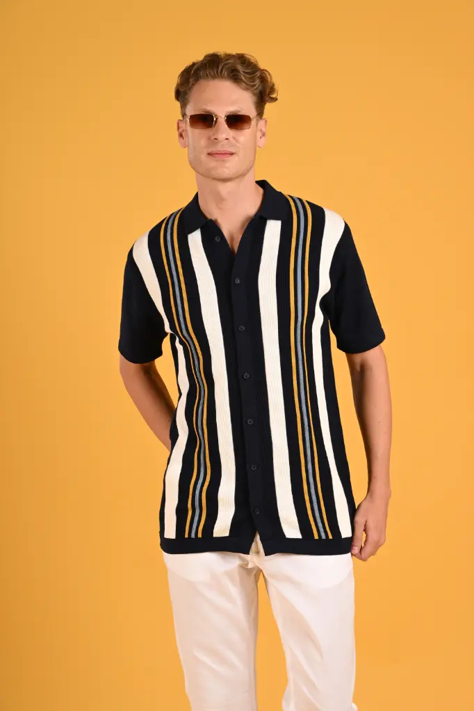 Luxe Navy Trackside Button-Down Shirt
