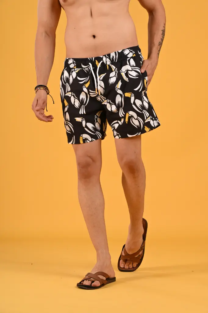 Tropical Noir Toucan Swim Shorts
