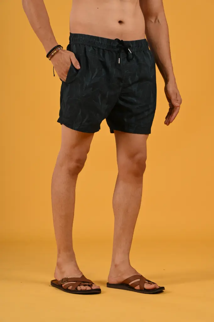 The "Shadow Palm" Dark Tropical Swim Shorts
