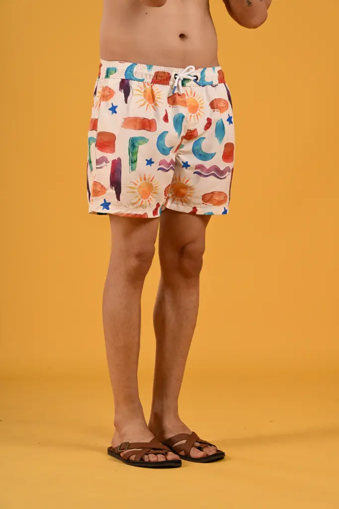 Sun, Moon, & Stars Watercolor Abstract Swim Shorts