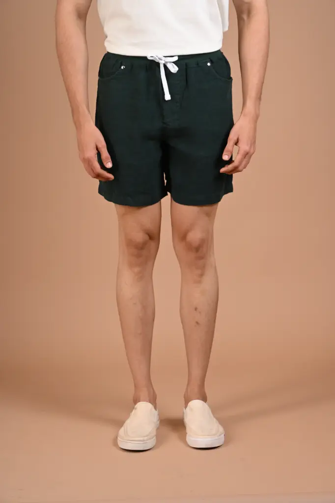 Seaside Sunday Breathable Linen Shorts-  Trekking Green