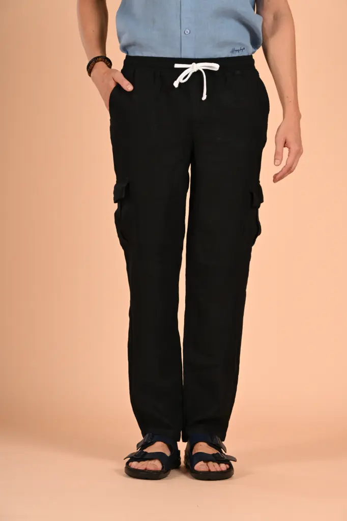 The Jungle Safari Linen Cargo Ribbed Pants-  Pageant Blue