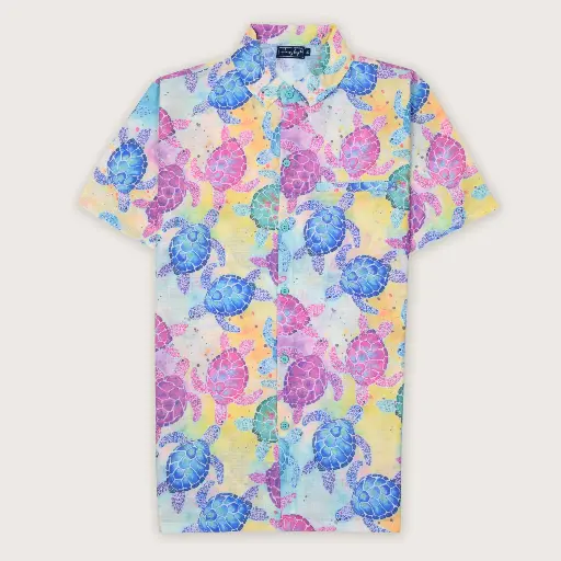 Colourful Sea Explorers: Turtle Print Hawaiian Shirt