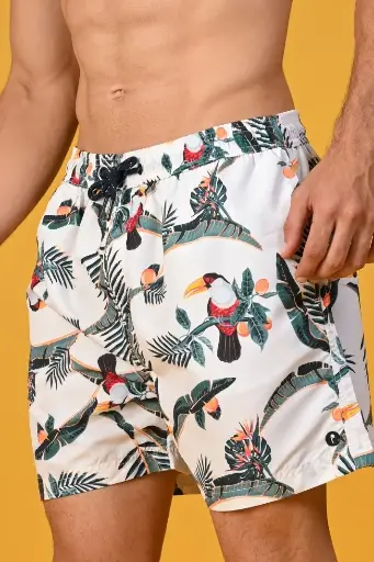 Nature's Palette Printed White Swim Shorts