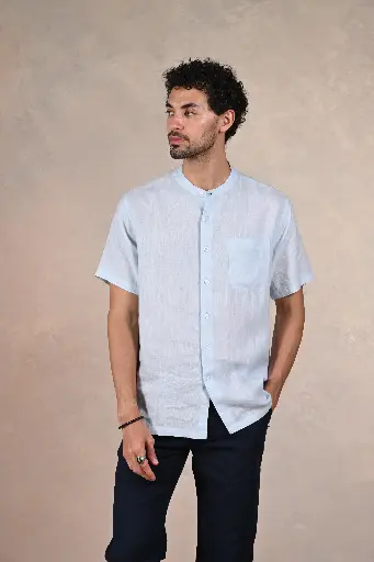 Breezy Basics Pure Linen Shirt- Cool Blue