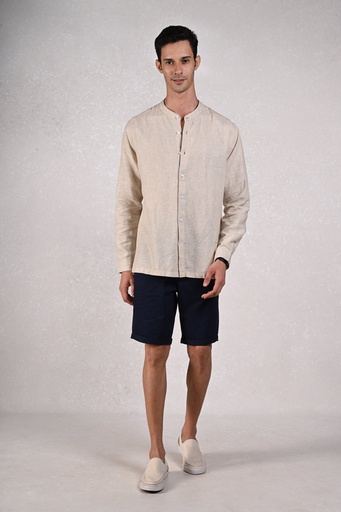 El Mandarin Classic Pure Linen Shirt- Feather Gray