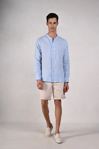 El Mandarin Classic Pure Linen Shirt- Ice Water