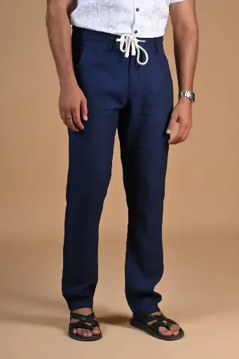 Sandy Shores Pure Linen Pant- Navy Blue