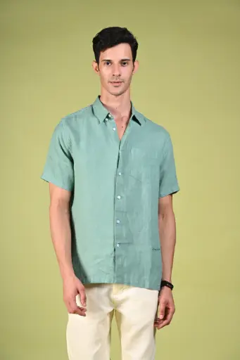 Timless Basics Pure Linen Shirt- Aquifer