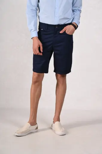 Blue Jean Bliss Casual Cool Comfort Denim 5-Pocket Shorts- Navy Blue