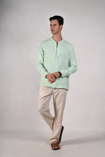 El Mandarin Classic Pure Linen Shirt- Clearly Aqua