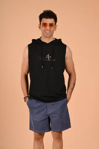 Sleeveless Statement: "OK BYE" Hoodie- Moonless Night