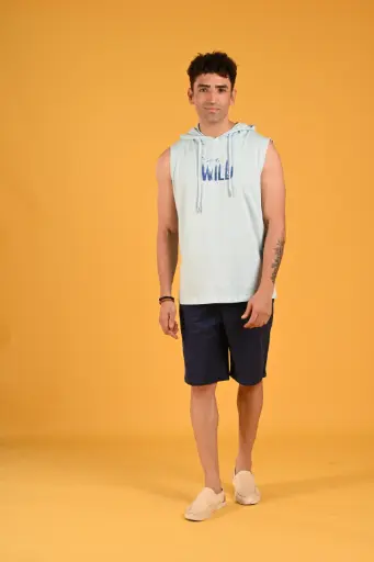 "Into the Wild" Hooded Muscle Tee-  Delicate Blue