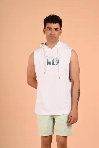 "Into the Wild" Hooded Muscle Tee-  Bright White