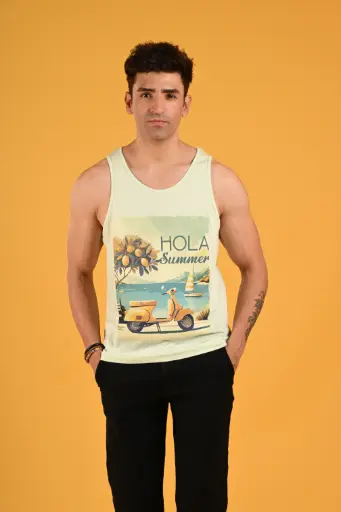 Coastal Cruiser: Vintage Scooter Graphic Tank Tshirt- Ambrosia
