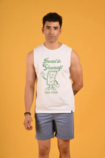 The "Invest in Yourself" Sando Tank Tshirt- Bright White