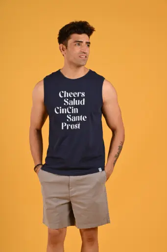 The "Cheers" Global Sando Tank Tshirt- Pageant Blue