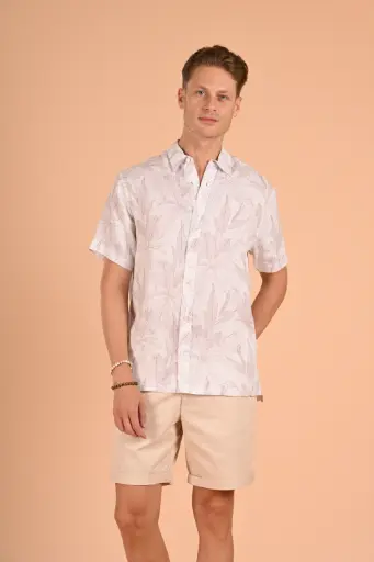 The "Quiet Luxury" Tropical  Monochrome Leaf Pattern Shirt