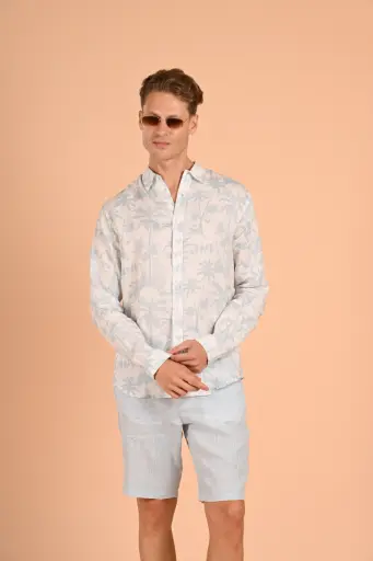The Palm Breeze Long-Sleeve Linen Tropical Shirt